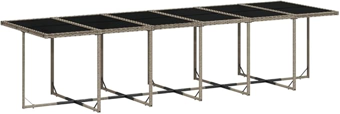 17 Piece Patio Dining Set with Cushions Gray Poly Rattan Outdoor Table and Chairs for 12 People Foldable Space Saving Aluminum Frame Tempered Glass UV Proof Garden Furniture Backyard Deck Poolside