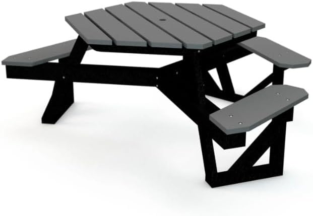 Frog Furnishings Hex Table Bench, Portable Outdoor Table, for All Weather, Backyard, Dining Party, Patio, Also for School, College, Park, Playground, Swimming Pool