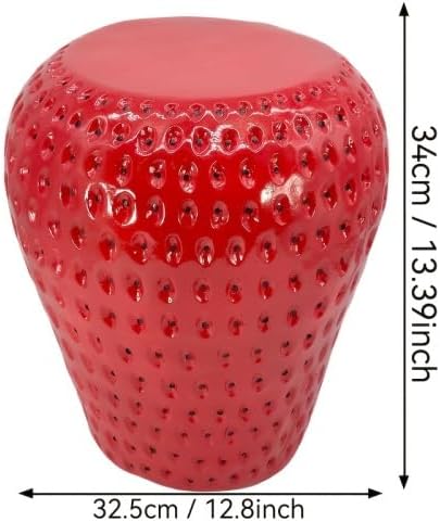 Strawberry Fruit Stool, 13.4" Oversized Resin Side Table, Indoor Outdoor Plant Stand, Waterproof Garden Decoration, Multi-Purpose Kids Seat & Patio Furniture (Strawberry Red)