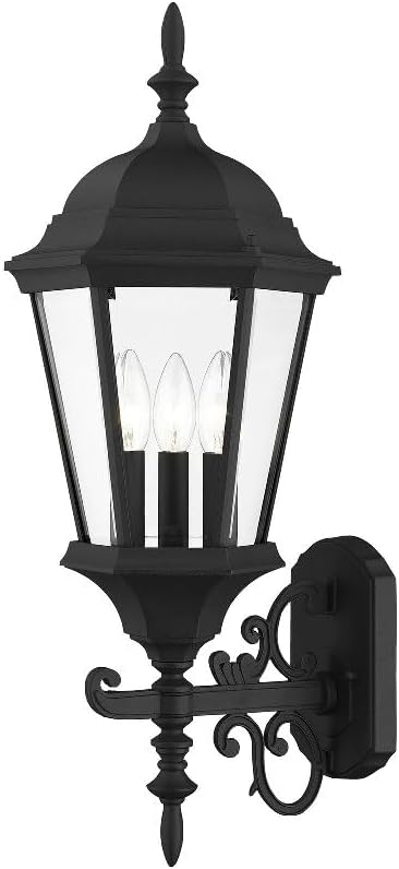 Livex Lighting 7561-14 Outdoor Wall Lantern, Black | Dimensions: 23.5" x 9.5"; Clear Beveled Glass Shades