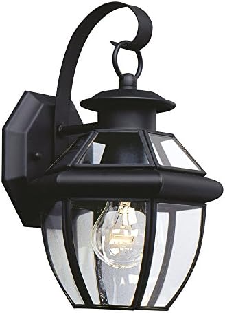 Generation Lighting Lancaster 1-Light 12-Inch Outdoor Wall Lantern in Black | Wet-Rated Brass Wall Lantern with Clear Beveled Glass, Porch Light, Front Porch Decor, or Exterior Lighting Fixture