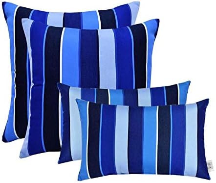 RSH DECOR: Sunbrella Lumbar & Square Pillows Set of 4 | 20" x 12" & 17" x 17" | Water and Fade-Resistant Performance Fabric | Outdoor Throw Pillows for Patio Furniture | Milano Cobalt
