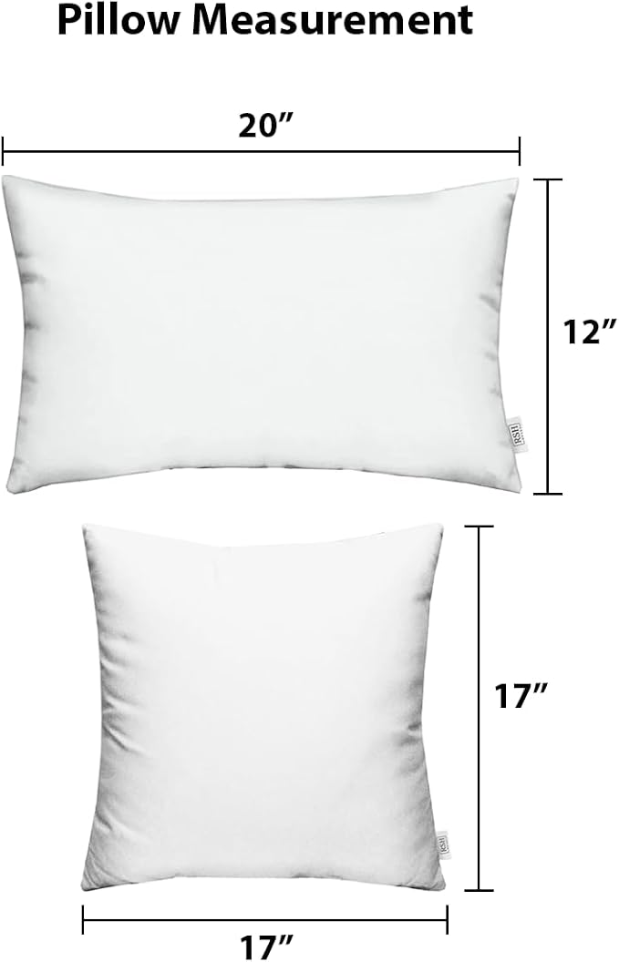 RSH DECOR Set of 4 Square and Lumbar Accent Pillows | Indoor/Outdoor All Weather Polyester Fabric | Reversible | 17" x 17" & 20" x 12" | Black & White Stripe + Black
