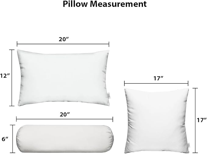 RSH DECOR Set of 6 Outdoor Pillow with Polyester Pillow Cases, Water & Fade Resistant Fabric, 17" Square, 20x12 Lumbar, 20x6 Neck Roll - Black & White Stripes