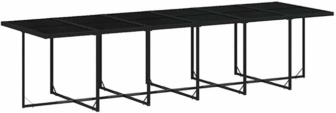 Afuera Living 17-Piece Patio Dining Set, Black Poly Rattan with Cream Cushions, Includes Rectangular Garden Table, Folding Chairs, Stools, Powder-Coated Finish, Outdoor Furniture for Garden or Terrace