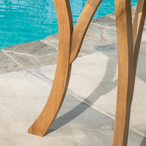 Merax Outdoor Farmhouse Acacia Wood Dining Set of 5, Patio 31.5" Square Dining Table, 4 Wicker Back Dining Chairs with Cushions for Deck, Yard, Porch, Weather Resistant, Easy Assembly, Cream+Teak