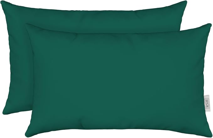 RSH DECOR Sunbrella 26" x 16" Lumbar Throw Pillows Set of 2 | Water and Fade-Resistant Performance Fabric | Outdoor Pillow Covers with Down-Alternative Inserts | Made in USA (Canvas Forest Green)