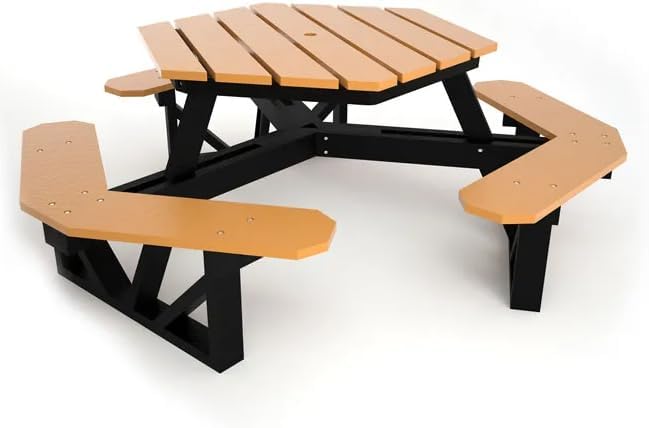 Frog Furnishings Hex Table Bench, Portable Outdoor for All Weather, Backyard, Dining Party, Patio, Also for School, College, Park, Playground, Swimming Pool
