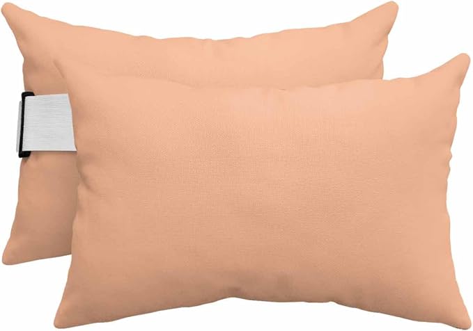 DecorLovee Peach Fuzz Outdoor Recliner Pillows for Head, Modern Peach Fuzz Pink Waterproof Chair Pillow with Elastic Stripe, Farmhouse Chaise Lounge Headrest Pillow for Patio/Beach/Pool 2Pack, 11"x16"