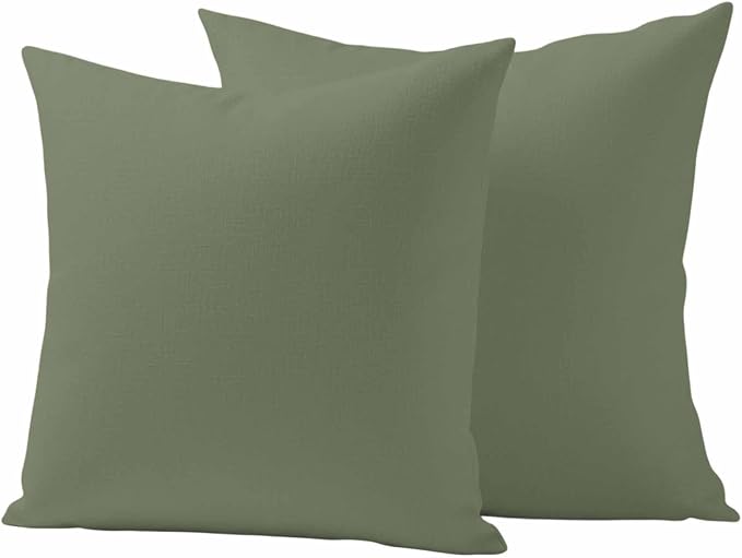 Outdoor Pillow Covers 18 x 18 Inches, Green Solid Color Waterproof Throw Pillow Cover Set of 2, Aesthetics Contemporary Luxury Decorative Square Cushion Covers for Patio/Couch/Garden