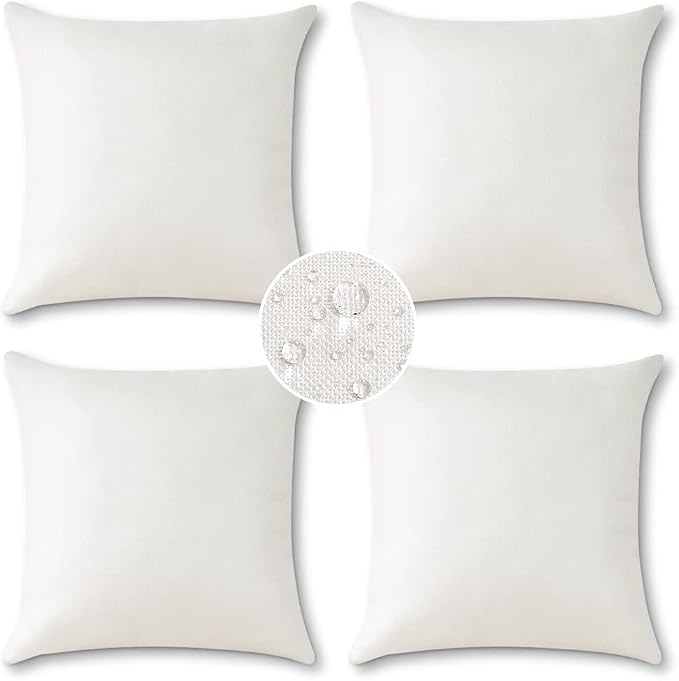 OTOSTAR Pack of 4 Outdoor Waterproof Throw Pillow Covers Decorative Pillow Covers Square Patio Balcony Pillow Case Cushion Case Pillows Shell for Couch Bed Tent Sofa Decor 18x18 Inch (Cream White)