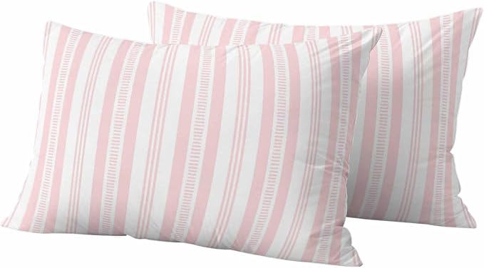 Pink Striped Outdoor Waterproof Pillow Covers, Farmhouse Stripes Modern Geometric Decorative Rectangle Throw Pillowcase Sofa Cushion Sham for Patio/Couch/Chair, 20"x12" 2 Pack