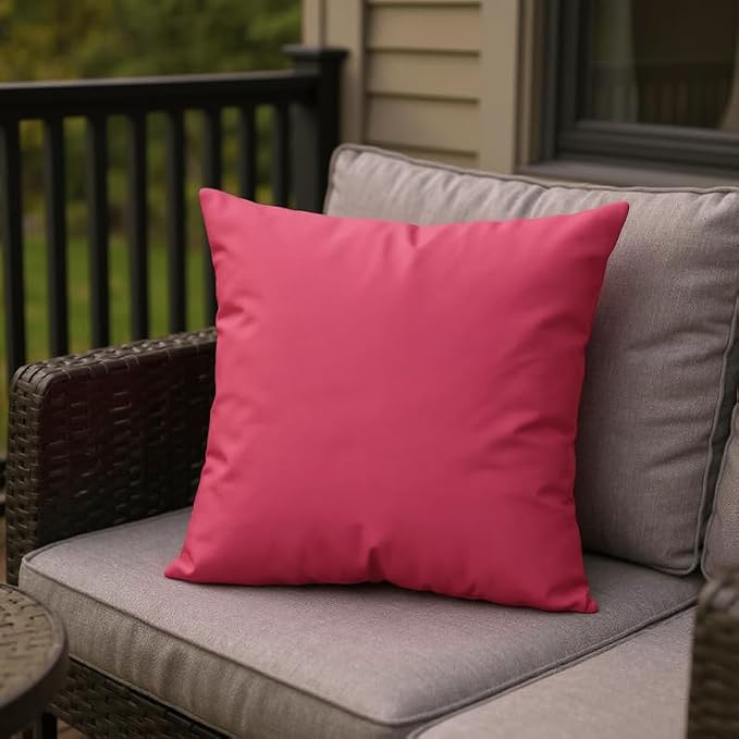 RSH DECOR: Sunbrella Square Throw Pillows Set of 2 | 20" x 20" | Water and Fade-Resistant Performance Fabric | Outdoor Pillow Covers with Down-Alternative Inserts | Made in USA (Canvas Hot Pink)