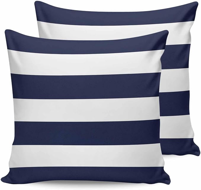 Outdoor Waterproof Throw Pillow Covers Set of 2 Navy Blue Stripe Pillowcases 16x16 Inches Simple Style White Striped Decorative Pillows Cushion Case Patio Pillows for Couch Bed Chair Garden