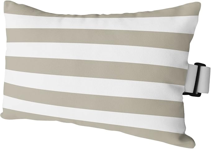 T&H XHome Outdoor Pillow for Chaise Lounge Chair, Beige and White Stripe Waterproof Headrest Pillow Lumbar Pillows with Adjustable Elastic Strap for Beach, Poolside, Patio, Office (1 Pack)