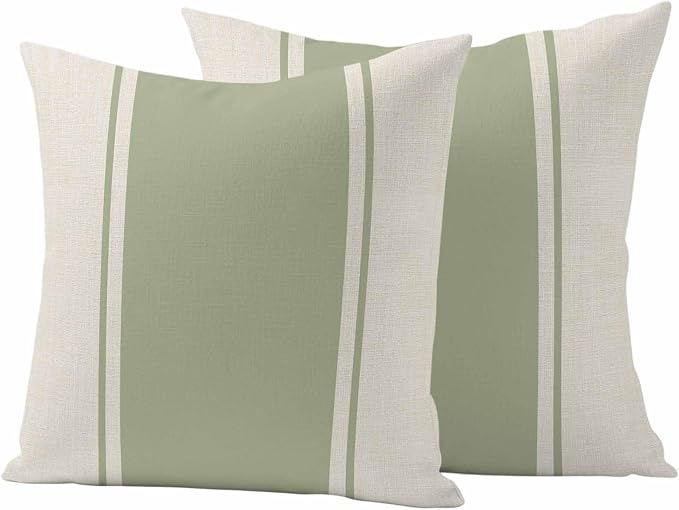 Abstract Gray Green Color Block Outdoor Pillow Covers Set of 2 Vintage Lines Linen Texture Waterproof Throw Pillow Cover Decorative Cushion Cases for Patio Porch Garden 20X20 Inch
