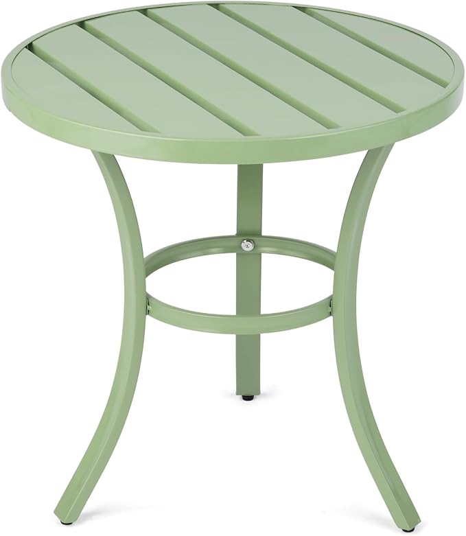 VINGLI Outdoor Side Table, Small Metal Patio End Table, Outdoor Round Table for Patio, Pool, Porch (Green)