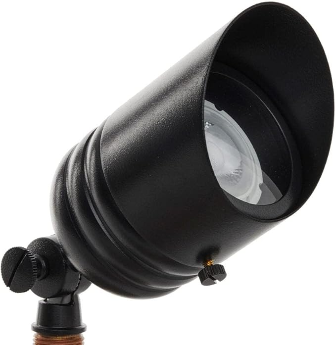 VOLT Fat Boy 12V Brass Outdoor Spotlight (Black) with 5W 2700K Warm White 400 Lumen MR16 LED Bulb for Low Voltage Landscape Lighting of Yard, Lawn, Garden, Patio, Trees & House
