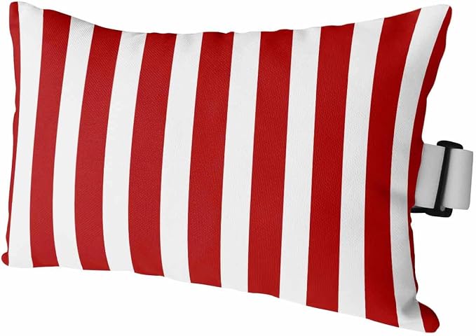 DecorLovee Red Striped Outdoor Recliner Pillows for Head, Christmas Waterproof Chair Pillow with Elastic Stripe, Farmhouse Red White Stripes Chaise Lounge Headrest Pillow for Patio/Pool 1Pack, 11"x16"