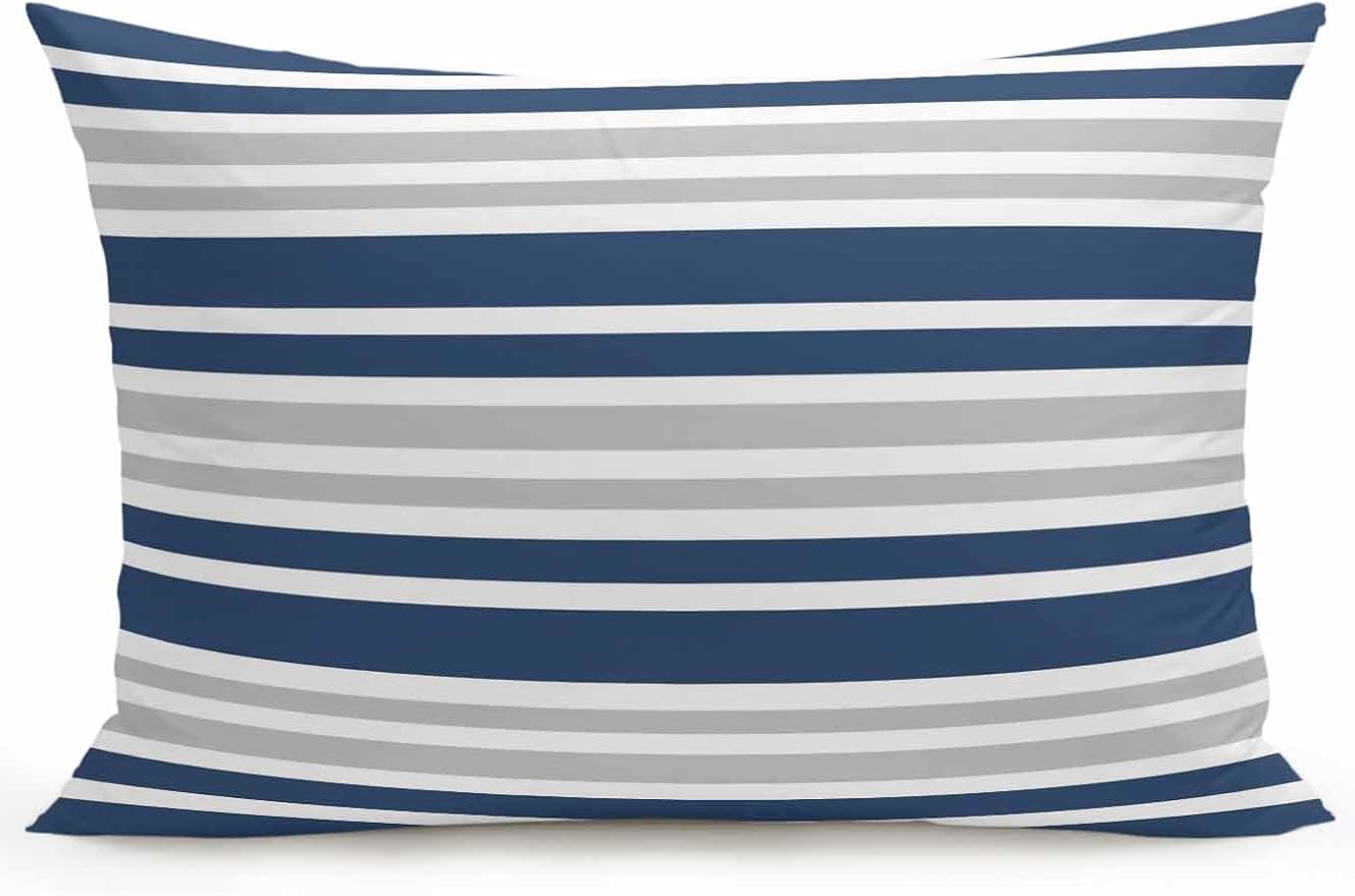 Outdoor Waterproof Throw Pillows Classic Modern Striped Patio Pillows,Decorative Pillow Covers with Insert,Pillow Cushion Case for Garden Couch Sofa Grey White Navy Blue