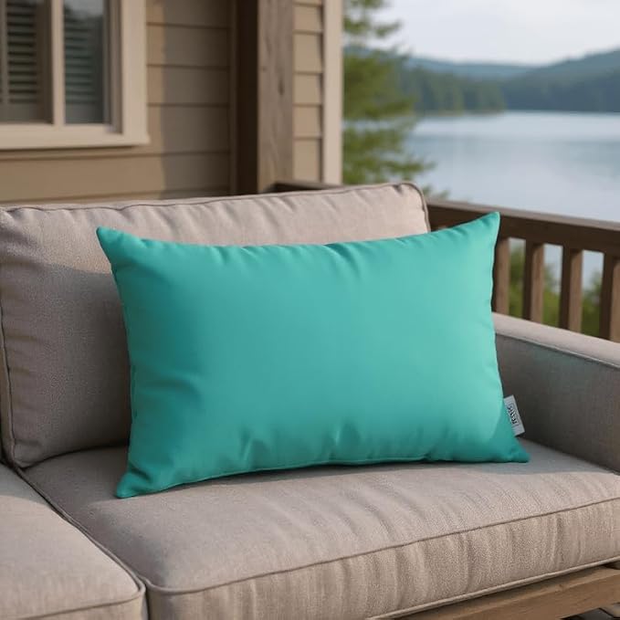 RSH DECOR Sunbrella 26" x 16" Lumbar Throw Pillows Set of 2 | Water and Fade-Resistant Performance Fabric | Outdoor Pillow Covers with Down-Alternative Inserts | Made in USA (Canvas Aruba Aqua)