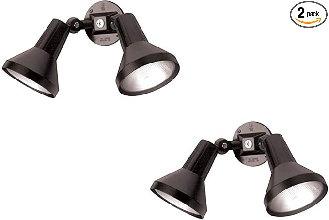 Ciata 15" Outdoor Security Flood Light 2 Head with Heavy Duty Cast Aluminum Body 150W PAR38 Weather Proof Black Finish (2 Pack)
