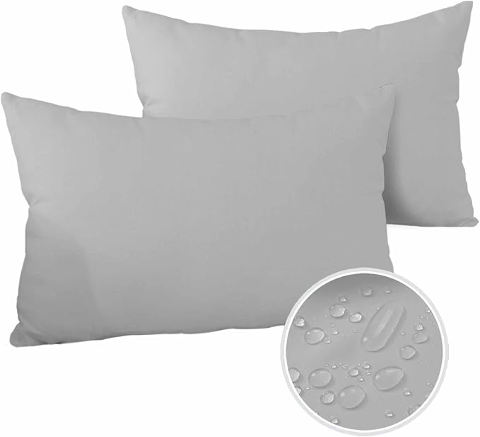 Outdoor Waterproof Throw Pillow Covers Set of 2 Gray Lumbar Pillowcases 20x12 Inches Simple Style Patio Decorative Pillows Cushion Case Patio Pillows for Couch Bed Chair Garden