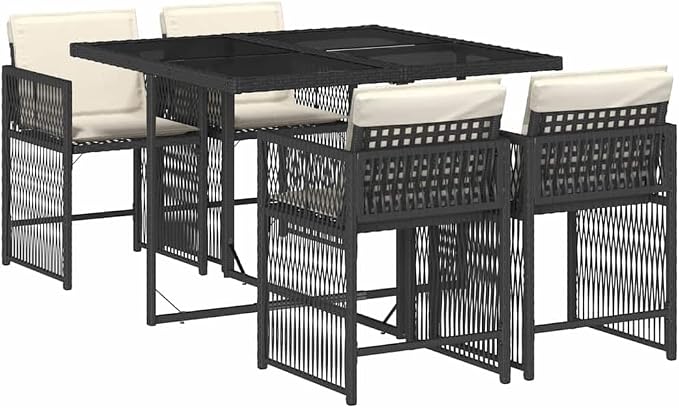 5 Piece Garden Dining Set Black Outdoor Patio Furniture with High Back Chairs Cushioned Rectangular Table, Weather Resistant for Backyard Deck Entertaining Family Gatherings