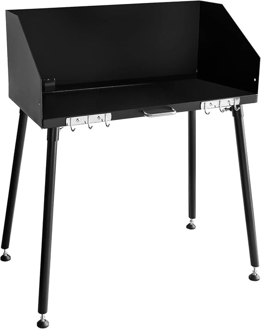 Carbon Steel Camp Cooking Table,30x16 Inch Dutch Oven Table,with Three-Sided Windscreen and Four Legs for Grill Travel Table Outdoor Picnic,Beach,BBQ,Backyards