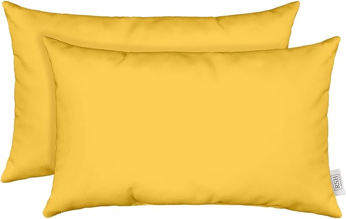 RSH DECOR Sunbrella 26" x 16" Lumbar Throw Pillows Set of 2 | Water and Fade-Resistant Performance Fabric | Outdoor Pillow Covers with Down-Alternative Inserts | Made in USA (Canvas Sunflower Yellow)