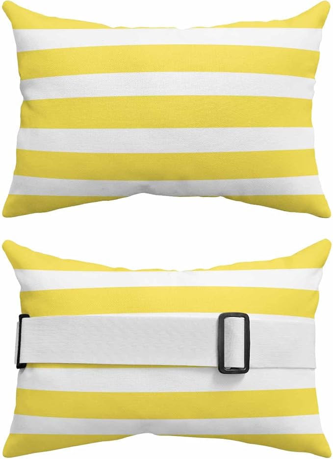 Yellow Striped Outdoor Pillows for Chaise Lounge Chair Waterproof Lumbar Pillows with InsertBeach Headrest Pillow Modern Simple Monochrome Geometric White Recliner Neck Pillow for Patio Pool 11"x16"