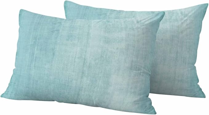 Vandarllin Outdoor Throw Pillows Covers 20x12 inch Set of 2 Waterproof Aqua Linen Decorative Zippered Cushion Covers for Patio Furniture, Solid Color Texture Lumbar Pillowcases