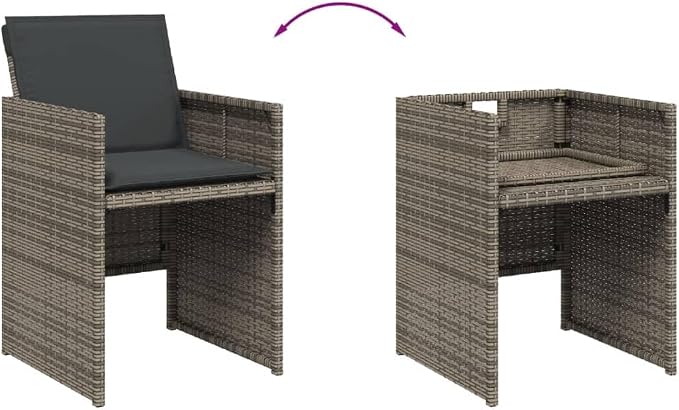 17 Piece Patio Dining Set with Cushions Gray Poly Rattan Outdoor Table and Chairs for 12 People Foldable Space Saving Aluminum Frame Tempered Glass UV Proof Garden Furniture Backyard Deck Poolside