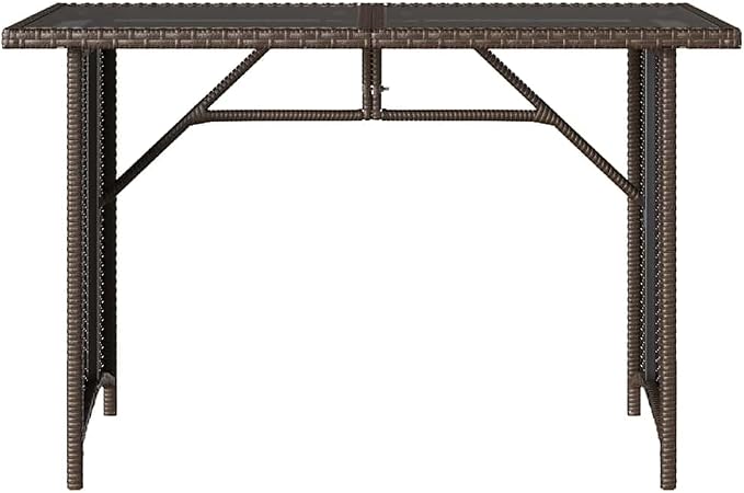 Brown PE Rattan Outdoor Table with Glass Top for Patio Dining, Small Space Outdoor Dining Table 43.3 x 26.8 in