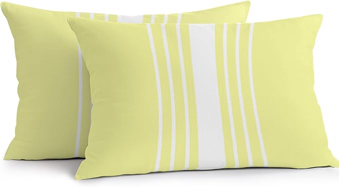 Yellow White Stripe Outdoor Pillow Covers 20x12 Inch Lumbar Pillow Covers Set of 2 Waterproof Decorative Throw Pillow Cases Modern Rustic Vertical Striped Cushion Covers for Patio Furniture Garden