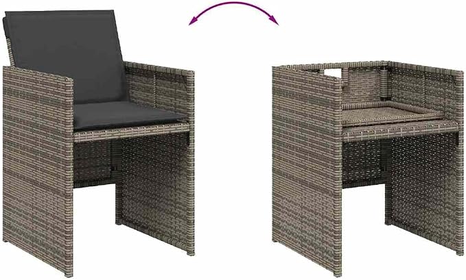 17 Piece Patio Dining Set with Cushions Gray Poly Rattan, Outdoor Rattan Dining Table and 16 Chairs, Folding Chairs with Removable Cushions, Tempered Glass for Garden Backyard Lawn Deck Entertaining