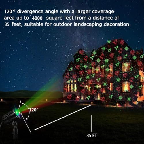 Christmas Laser Lights Outdoors Decoration Projector Light | Waterproof LED Star Show for Xmas Decor House Home Yard Garden Patio Wall Indoor, Red and Green with Wireless Remote