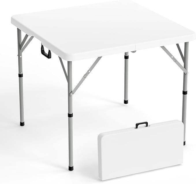 VINGLI 34" Fold in Half Square Table, Bi-Folding Commercial Portable Plastic Dining Table for Kitchen Outdoor Party Wedding Event, White