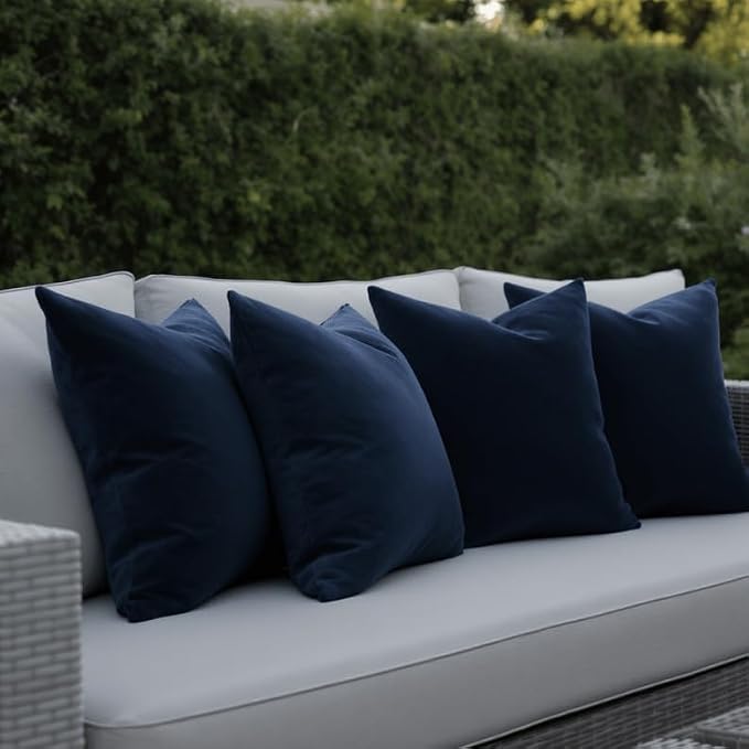 RSH DECOR: Sunbrella Square Throw Pillows Set of 4 | 24" x 24" | Water and Fade-Resistant Performance Fabric | Outdoor Pillow Covers with Down-Alternative Inserts | Made in USA (Canvas Navy Blue)