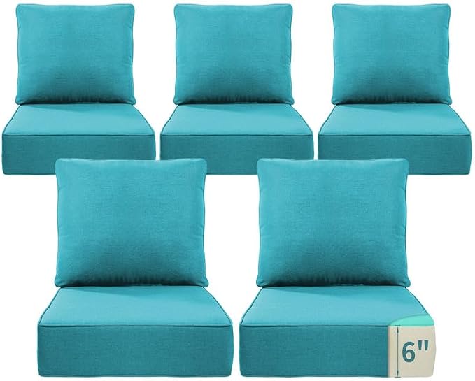 Luxury 22*24*6in Outdoor Patio Cushions, 5 Pieces Teal Outdoor Cushion | 6'' Thick Outdoor Cushions, Water-Resistant, Reversible, Removable Cover, for Patio Chairs Sofa Couch Loveseat