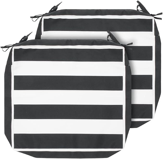 Magpie Fabrics Indoor Outdoor Cushion Cover Replacement 2 Pack, NO Insert! Water Repellent Slipcover with Ties Decor for Patio Garden Chair Sofa Bench Wicker(Black White, 24x22x4 Inch)