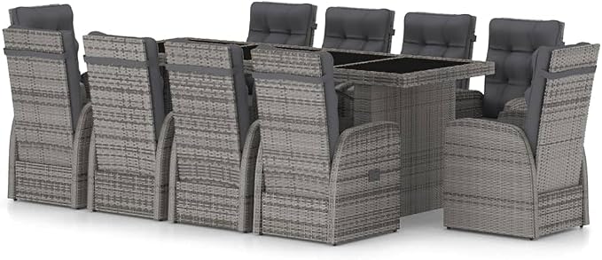 11 Piece Patio Dining Set with Cushions,Outdoor Table Chairs,Kitchen Furniture,Removable, Washable Cushion Covers,Used in Restaurant, Bistro, Coffee Shop,Deck, Backyard, Poly Rattan Gray