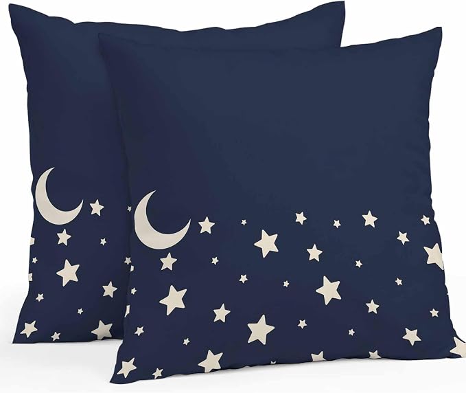 Stars Moon Waterproof Outdoor Pillow Covers Set of 2 Home Decor, Starry Night Navy Blue Lumbar Pillowcase Patio Pillow Covers for Couch Bench Patio Furniture Garden 20x20in