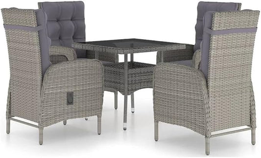 Afuera Living Contemporary 5-Piece Patio Dining Set, Weather-Resistant PE Rattan with Cushions, Gray Finish, Powder-Coated Frame, 31.5 x 31.5 x 29.5 in Table, Garden or Terrace Outdoor Dining
