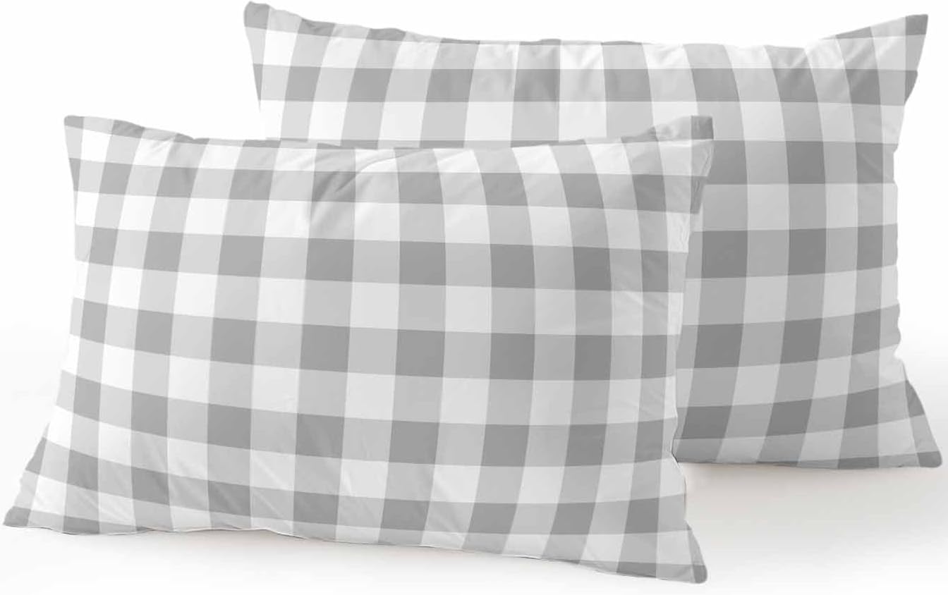 Waterproof Outdoor Pillow Set of 2 Grey Buffalo Plaid Decorative Throw Pillows Cover & Insert 20x12 Inch Lumbar Pillowcase Check Lines Pillows for Couch Sofa Bed Patio Furniture Indoor Outdoor