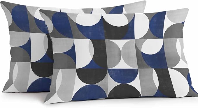 Vandarllin Outdoor Throw Pillows Covers 20x12 inch Set of 2 Waterproof Modern Blue Gray Geometric Decorative Zippered Cushion Covers for Patio Furniture, Abstract Mid Century Lumbar Pillowcases