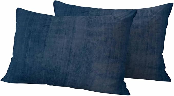 Vandarllin Outdoor Throw Pillows Covers 20x12 inch Set of 2 Waterproof Navy Blue Linen Decorative Zippered Cushion Covers for Patio Furniture, Solid Color Texture Lumbar Pillowcases