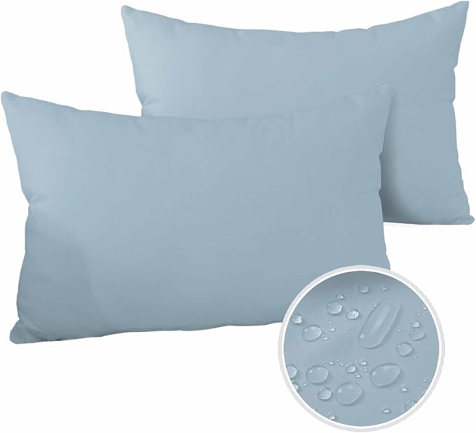 Outdoor Waterproof Throw Pillow Covers Set of 2 Winter Sky Blue Lumbar Pillowcases 20x12 Inches Solid Color Patio Decorative Pillows Cushion Case Patio Pillows for Couch Bed Chair Garden