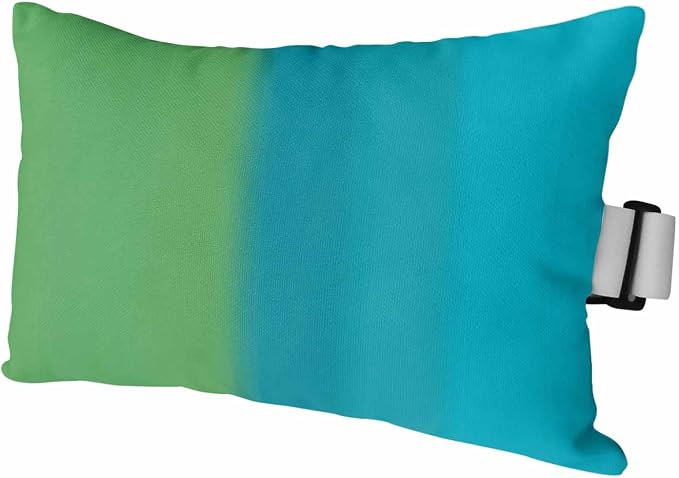 Color Ombre Striped Chaise Lounge Head Pillow, Minimalist Green Teal Blue Gradient Modern Water&Stain Proof Outdoor Chair Pillow with Strap&Insert for Garden Beach Pool Recliner, 12"x20", 1 PC