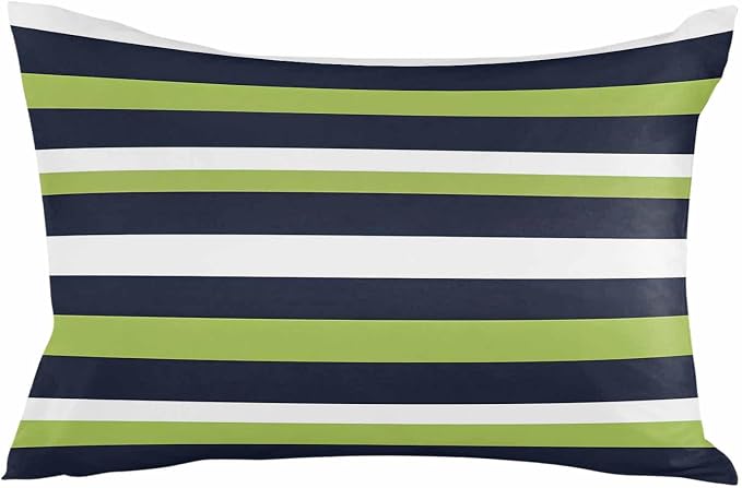 Pack of 2 Blue Green White Stripes Outdoor Pillow Waterproof Covers 20x12 inch, Classic Geometric Polyester Throw Pillow Covers Garden Cushion Decorative Case for Patio Couch Decoration